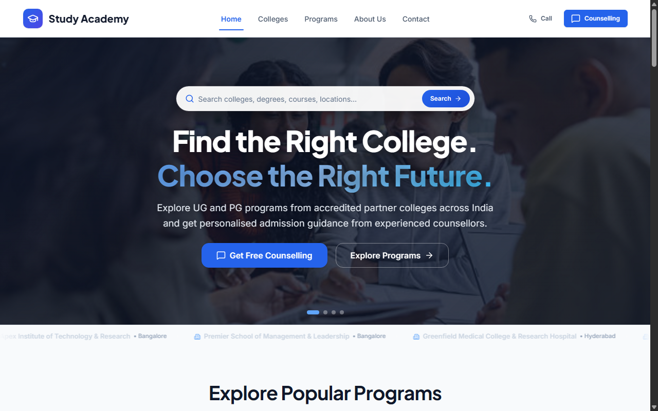 Live preview screenshot of Study Academy 2